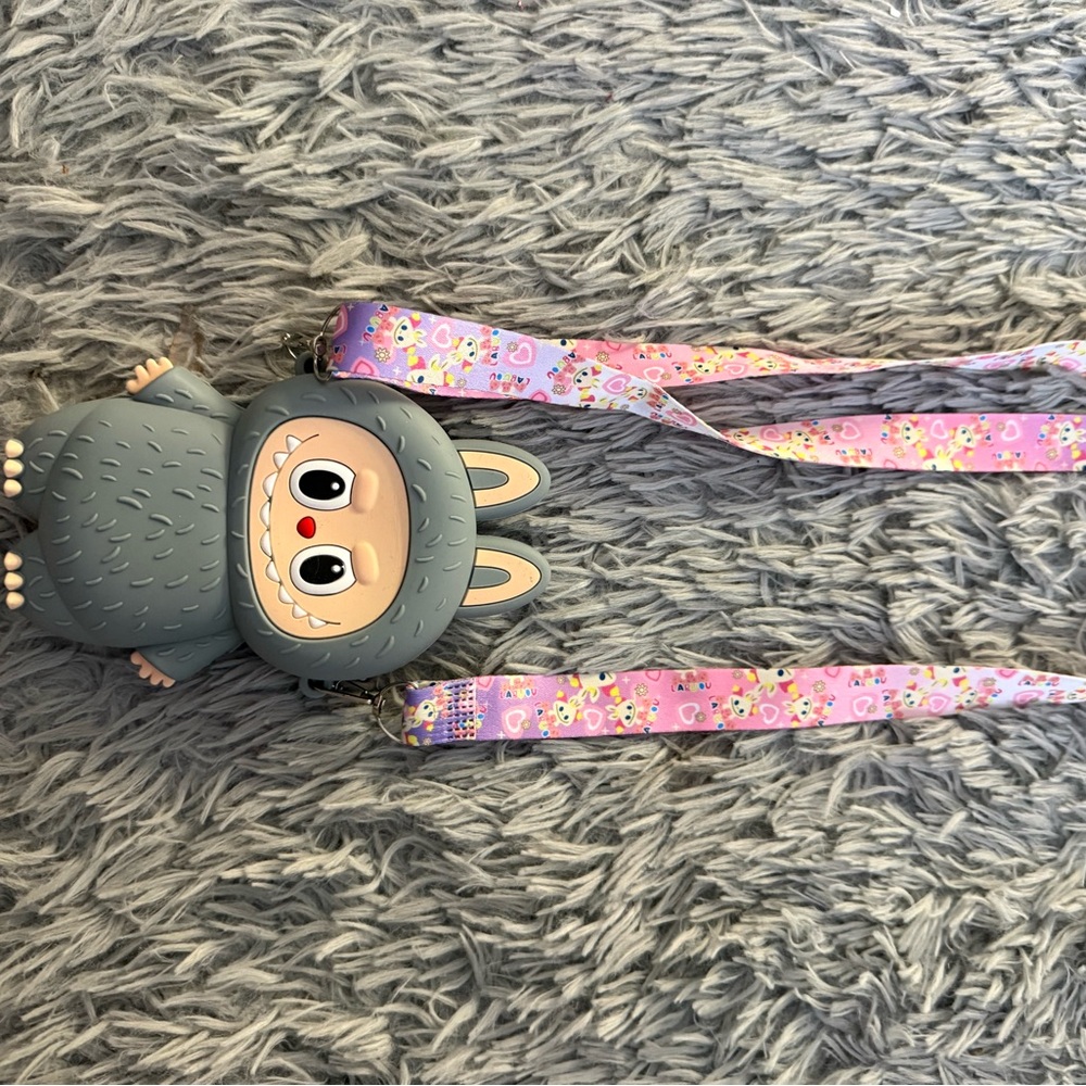 Gray Monster Crossbody Bag with Pink Strap